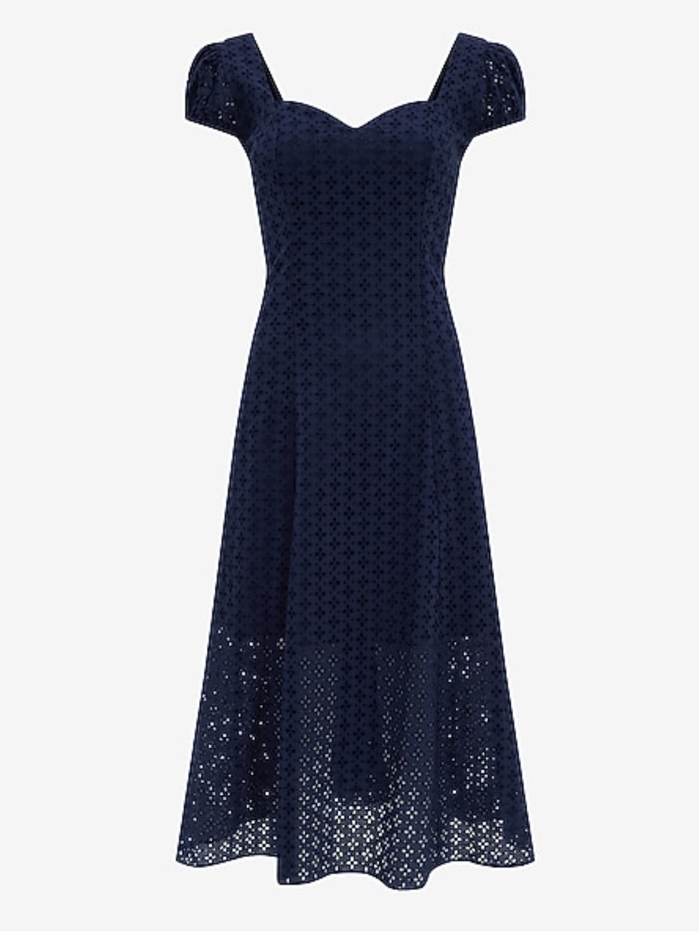 Express Navy Lace Eyelet Cap Sleeve Smocked Back 100% Cotton Midi Dress Size L